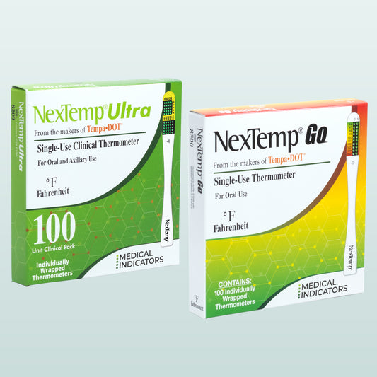 Flu Season Family Pack with NexTemp Ultra and NexTemp Go single-use thermometers in Fahrenheit