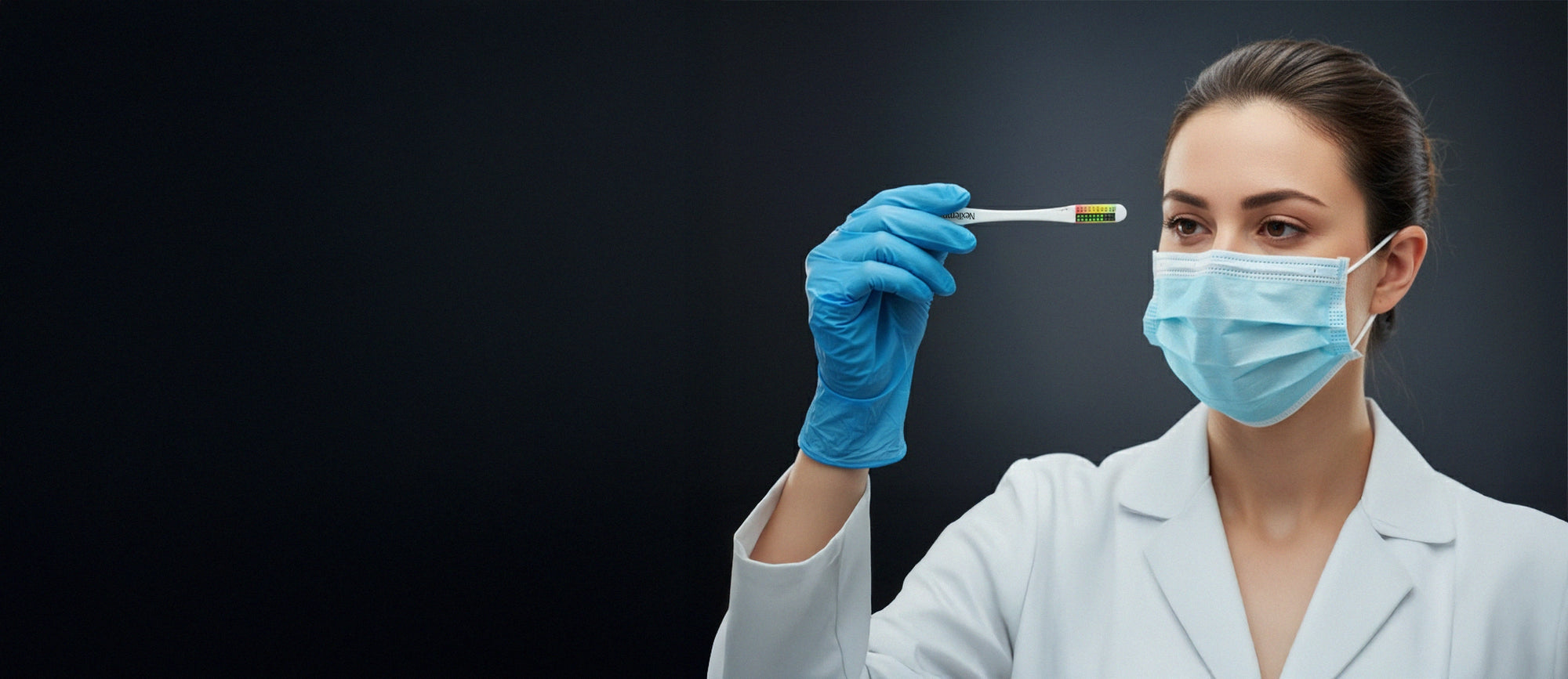 Doctor Inspecting NexTemp Disposable Thermometer in Clinical Setting