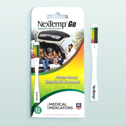 NexTemp Go disposable thermometer 12-pack Fahrenheit with family travel image