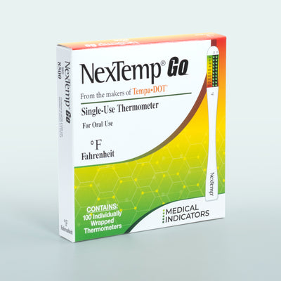 NexTemp Go single-use thermometer 100-pack Fahrenheit box