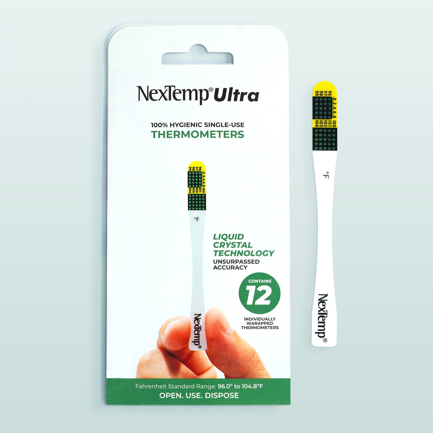 NexTemp Ultra disposable thermometer 12-pack Fahrenheit with liquid crystal strip