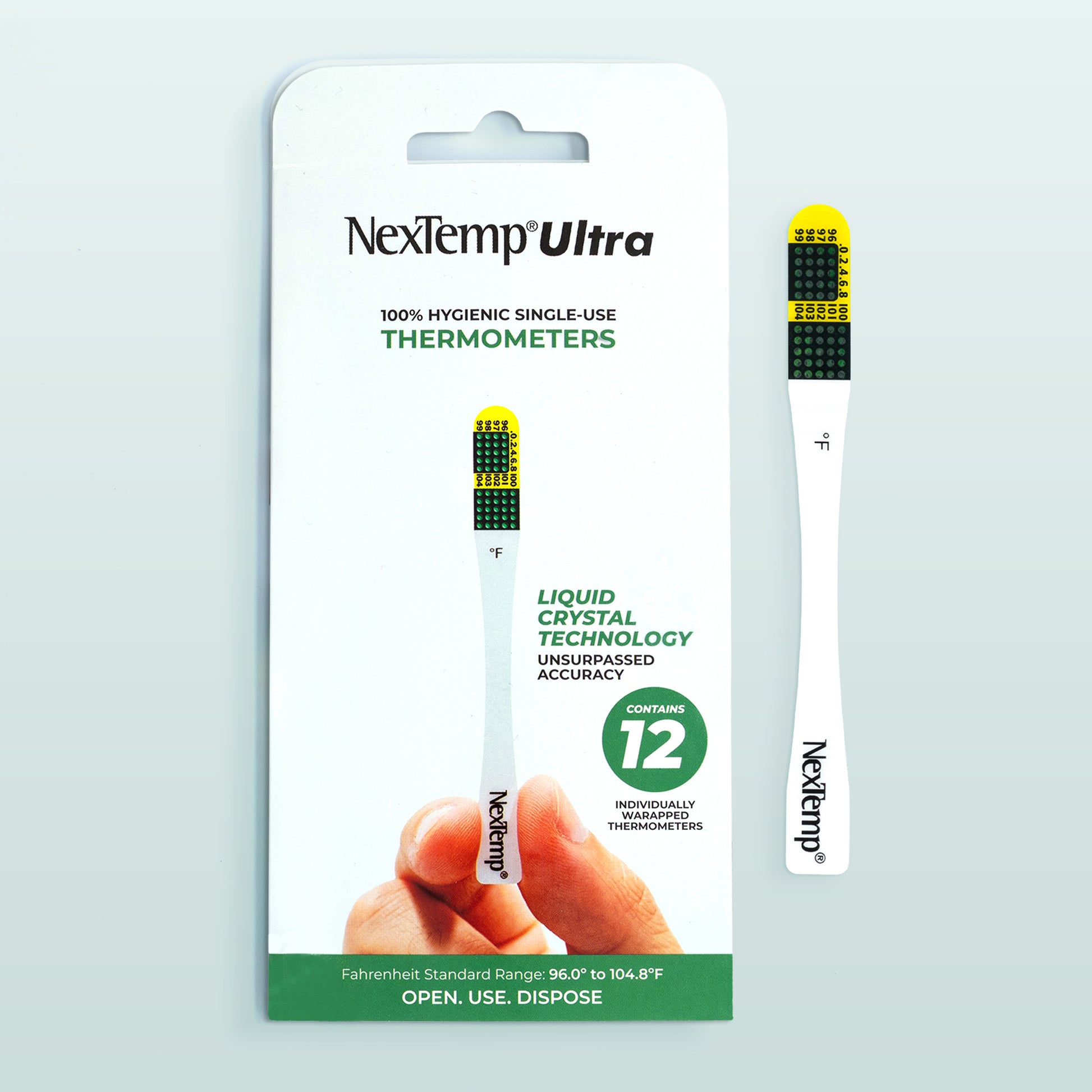 NexTemp Ultra disposable thermometer 12-pack Fahrenheit with liquid crystal strip