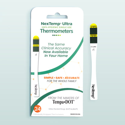 NexTemp Ultra disposable thermometer 24-pack Celsius with clinical accuracy label