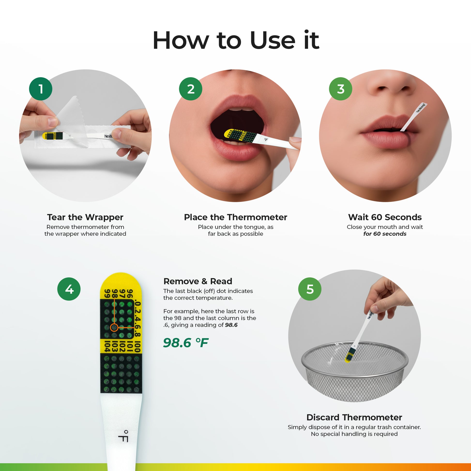 How to use NexTemp Ultra thermometer step-by-step oral instructions