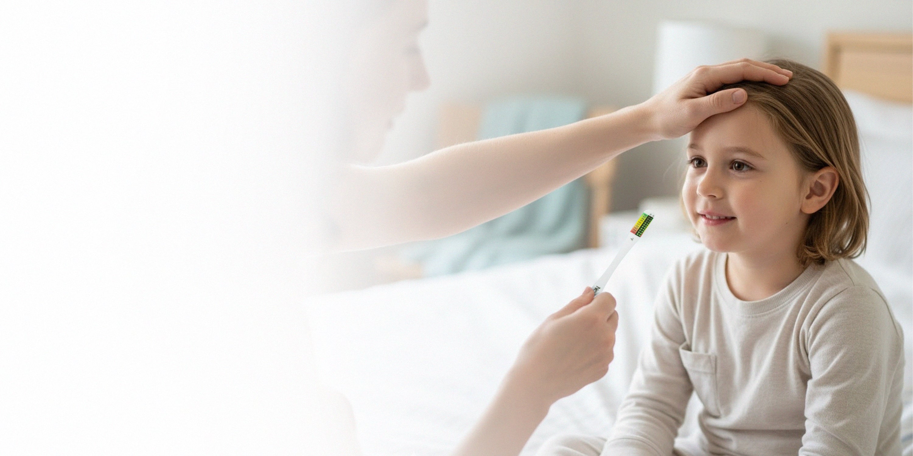 Parent Checking Child's Temperature with NexTemp Single-Use Thermometer