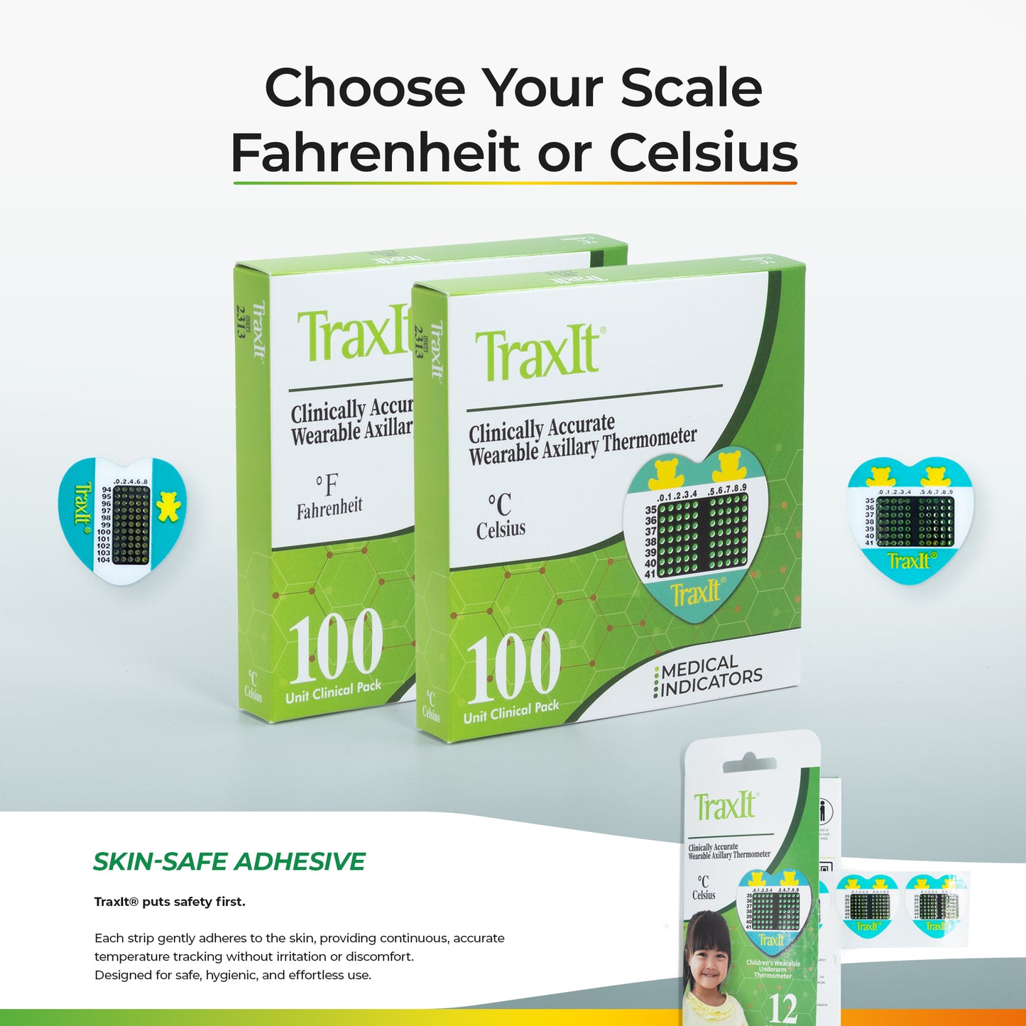 TraxIt Wearable Axillary Thermometer Fahrenheit and Celsius Pack Options