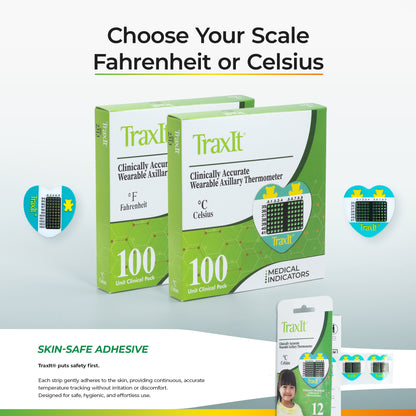 TraxIt Wearable Axillary Thermometer Fahrenheit and Celsius Pack Options